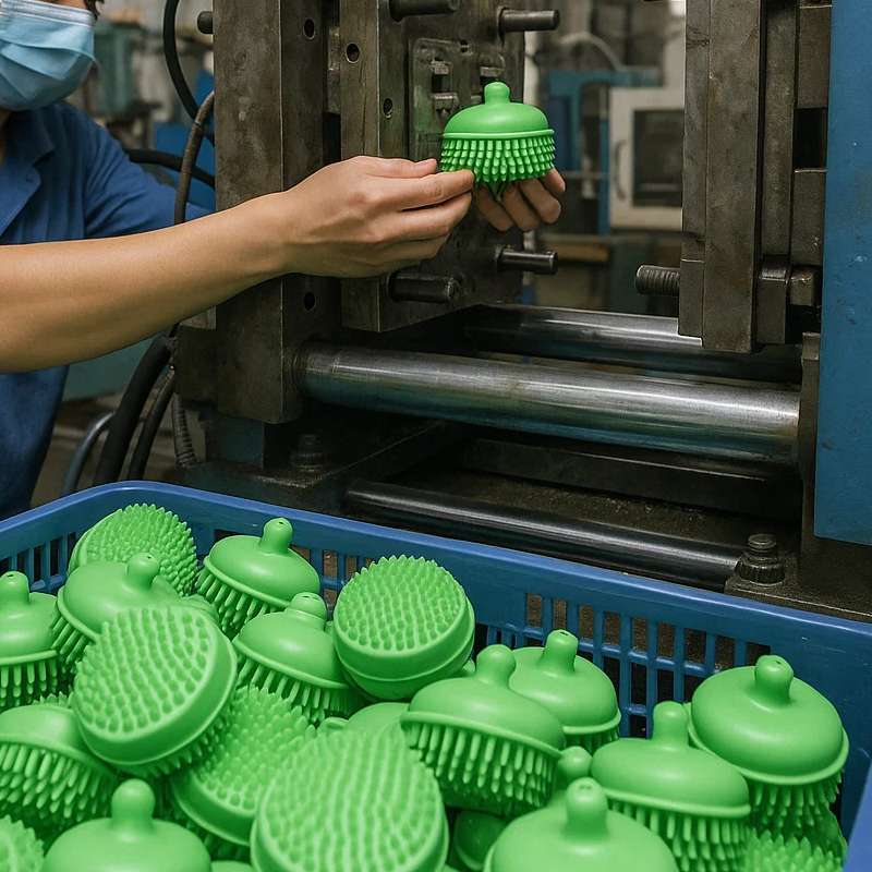 How Are Custom Silicone Pet Bath Soap Dispenser Massage Brushes Produced4