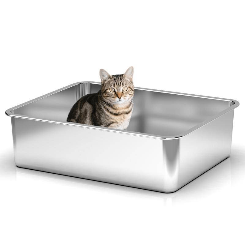 Customized Stainless Steel Non-stick High Side Cat Litter Box for Pet Care Supplies2